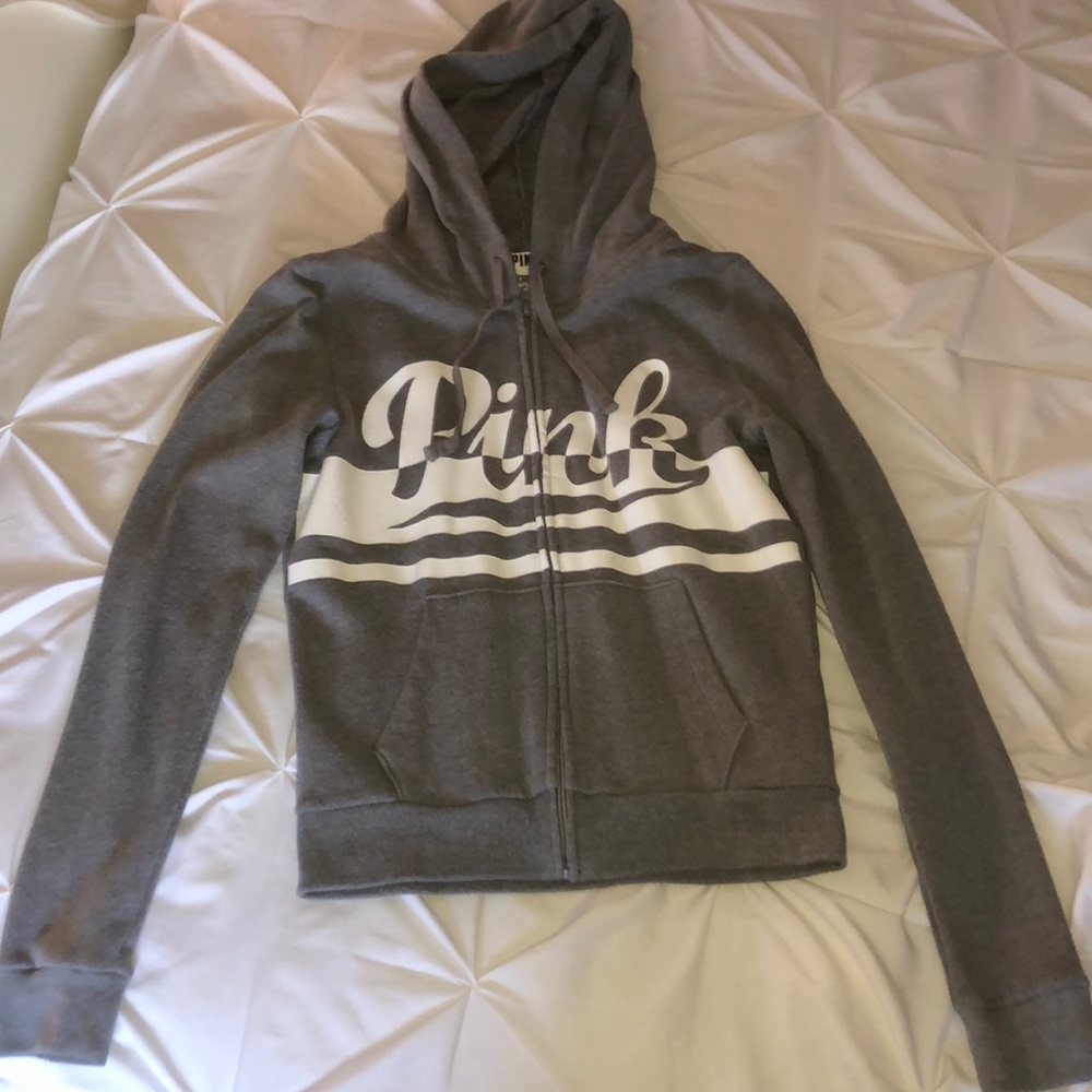 PINK Grey Zip Up Hoodie (XS)